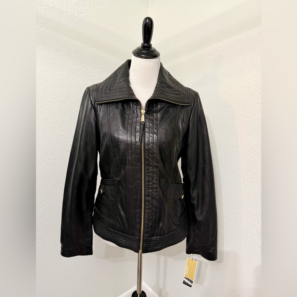 MICHAEL Michael Kors Black Leather Jacket, SZ LG, NWT